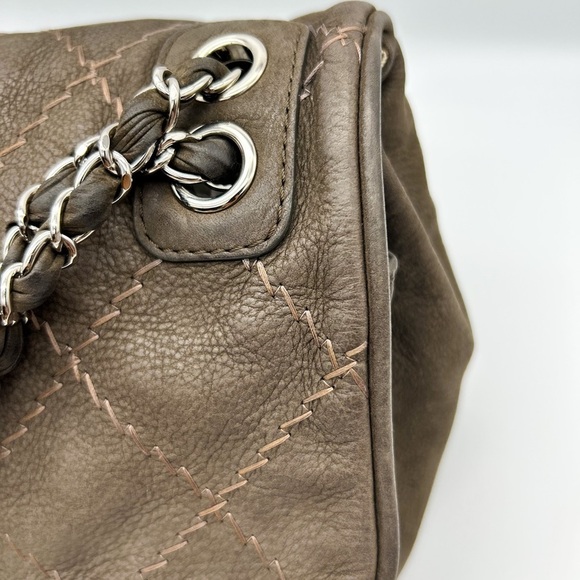 Chanel wild whipstitch flap bag grey suede silver hardware with card - Picture 15 of 16